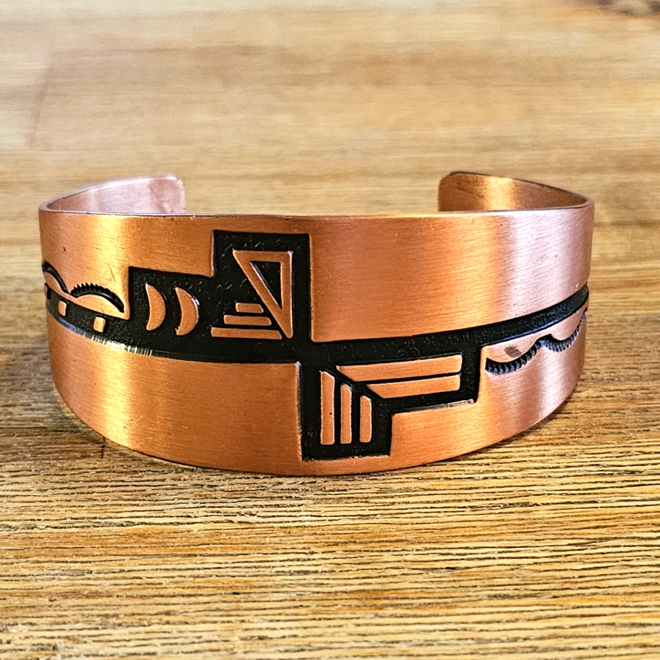 Vintage Handcrafted Wide Copper Southwestern Bracelet.